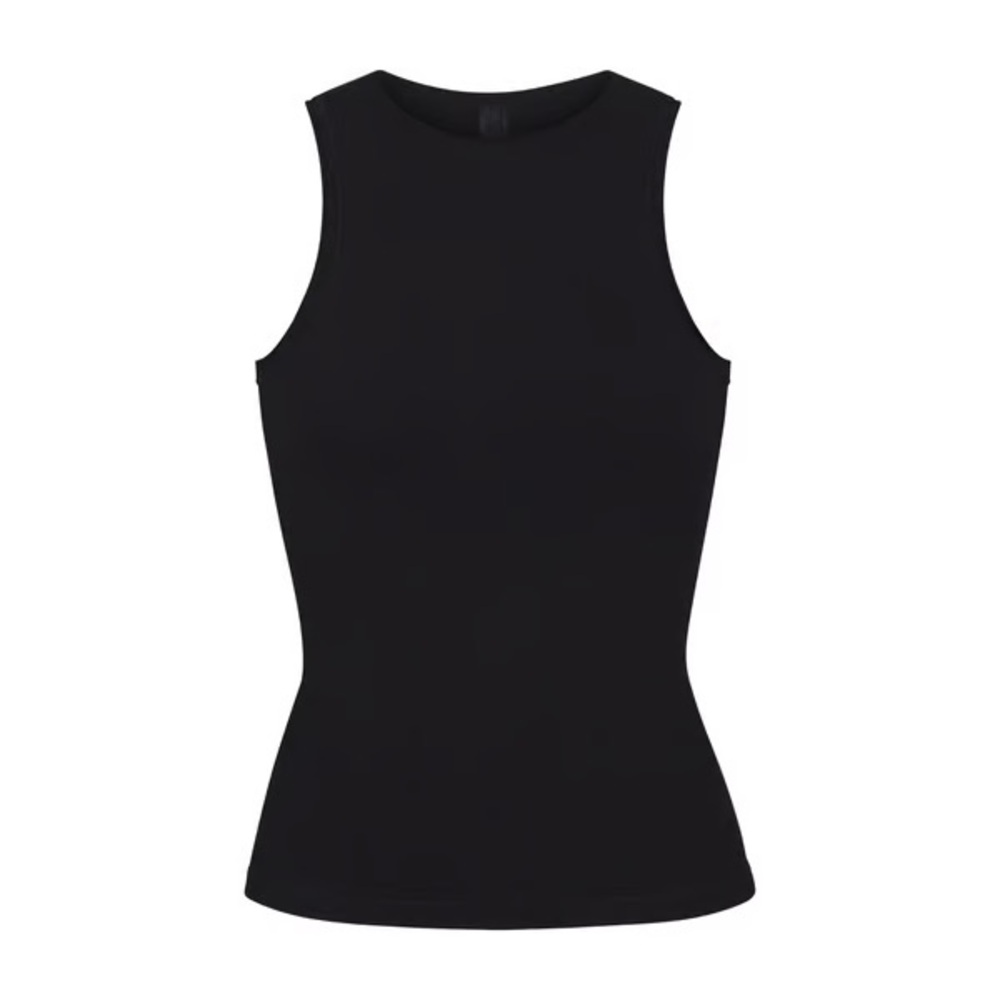 skims nwt outdoor mock neck racerback tank top in onyx (black)
